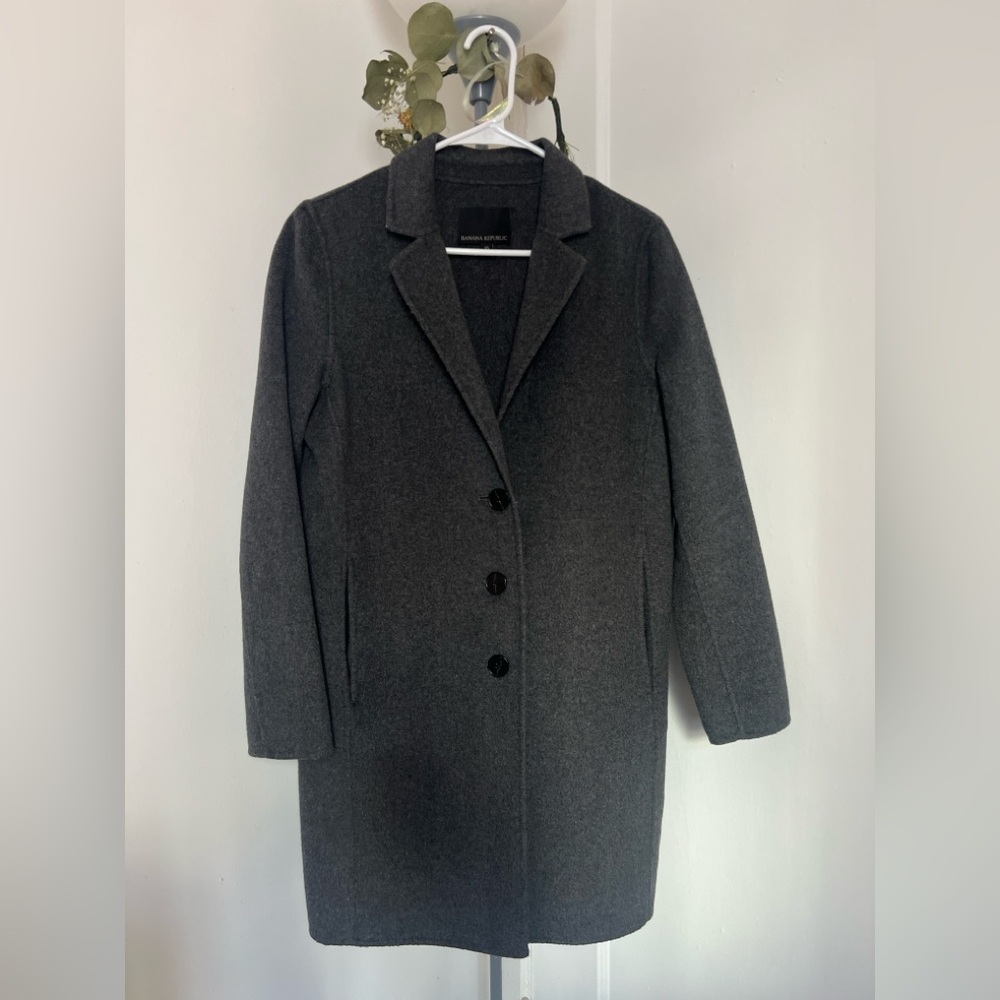 Banana Republic Grey Longline Unlined Coat Button Closure Mid Length Pockets XS - Picture 3 of 5
